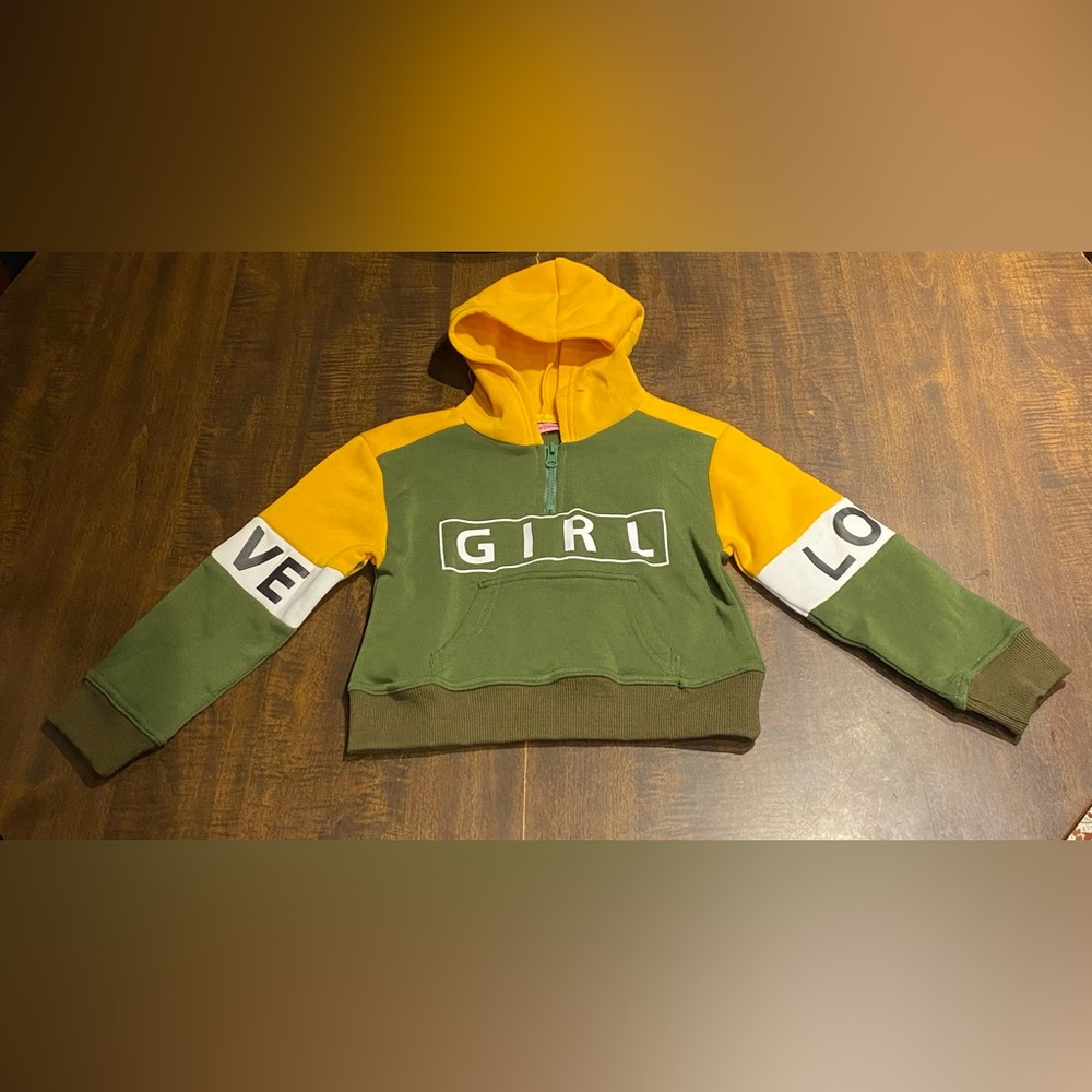 Green and Yellow GIRL quarter zip hoodie